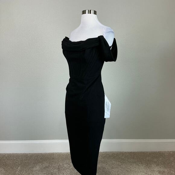 Dress the Population Off the Shoulder Midi Sheath Cocktail Dress Black Size XL - Picture 4 of 11
